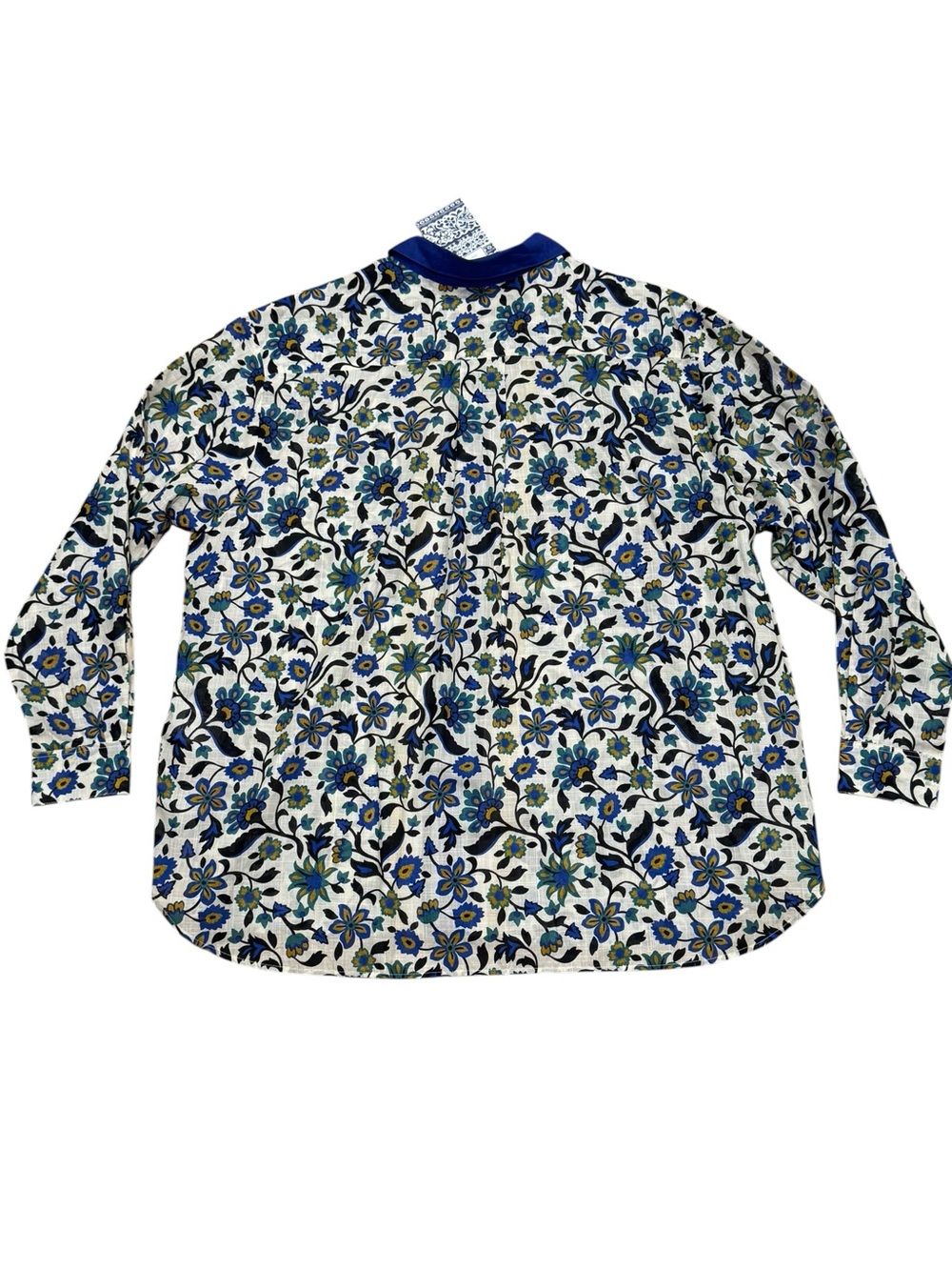 Sézane x Momoni Sz 44 / US 12 Blouse Blue Mustard Black Floral Button-Front Top - Picture 5 of 10